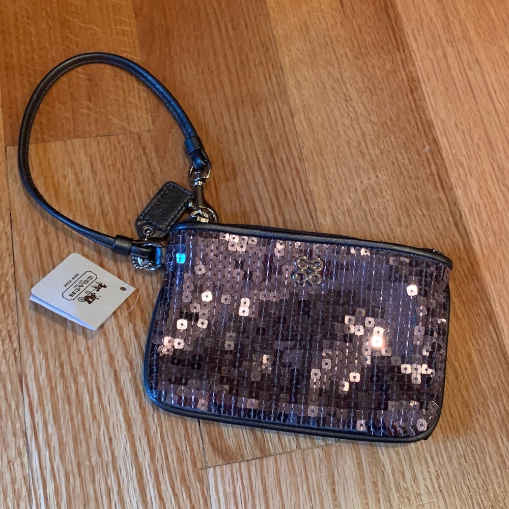 Coach Sequin Wristlet in Dark Purple and Black